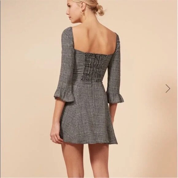 Reformation black white houndstooth Julien mini dress - Picture 2 of 6